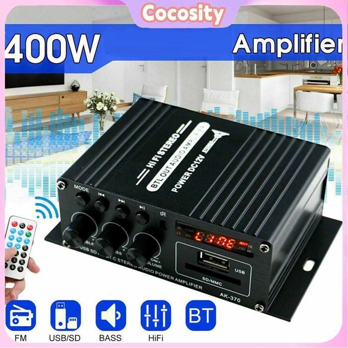 Sistema estéreo para coche Cocosity de 400 W (2 x 200 W) con amplificador de audio HiFi, subwoofer y sistema de vídeo - Negro