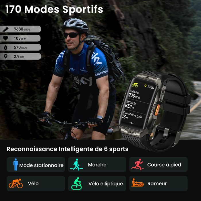 Montre connecté Homme KOSPET X2 Bracelet Sport 50m Etanche,Répondre/appeler,Sommeil/Fitness/Tracker d'Activit - Argent