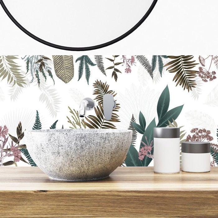 Crédence adhésive pour salle de bain en PVC floral vert 140x30 cm (en 2 bandeaux) - 99DECO