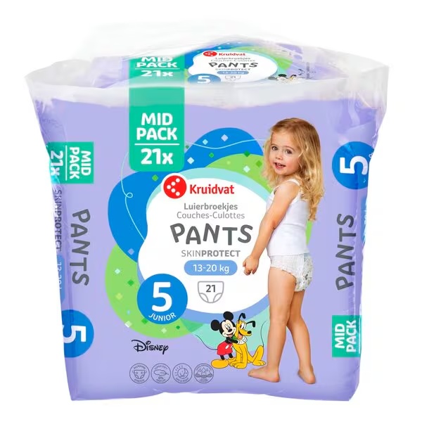 „Kruidvat“ 5 dydžio sauskelnės-kelnaitės, vidutinė pakuotė<br>5 dydis (13–20 kg), 21 dalis