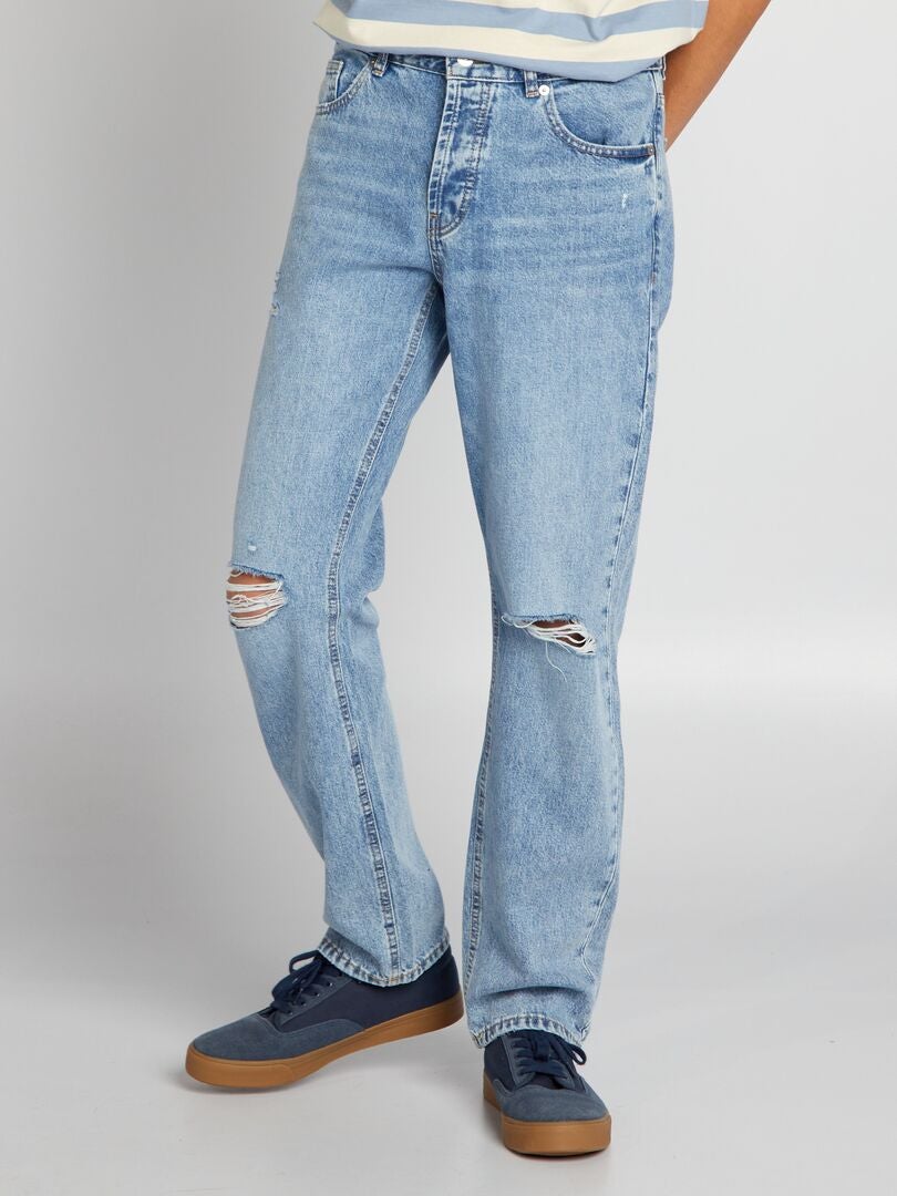 Wijde jeans met slijtageplekken - BLAUW