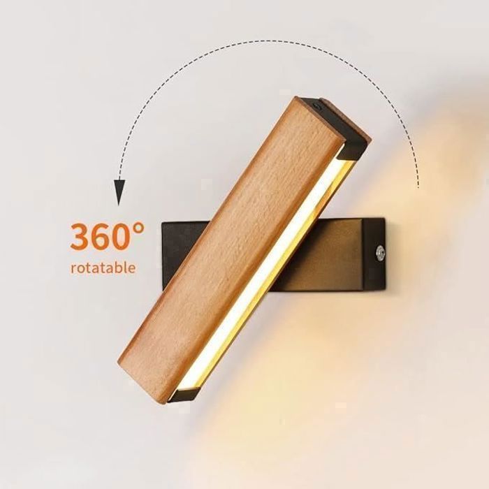 DELIPOP  Applique Murale LED – 4W luminaire mural interieur en bois – 360° Rotatif – 3000K blanc chaud Lampe – Bois Massif - Noir