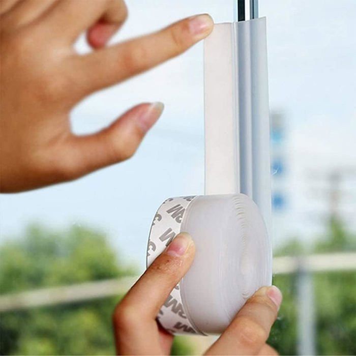 Tira adhesiva para la parte inferior de la puerta, 8 m x 25 mm, tira de sellado de silicona flexible transparente, adhesivo impermeable, aislamiento acústico.