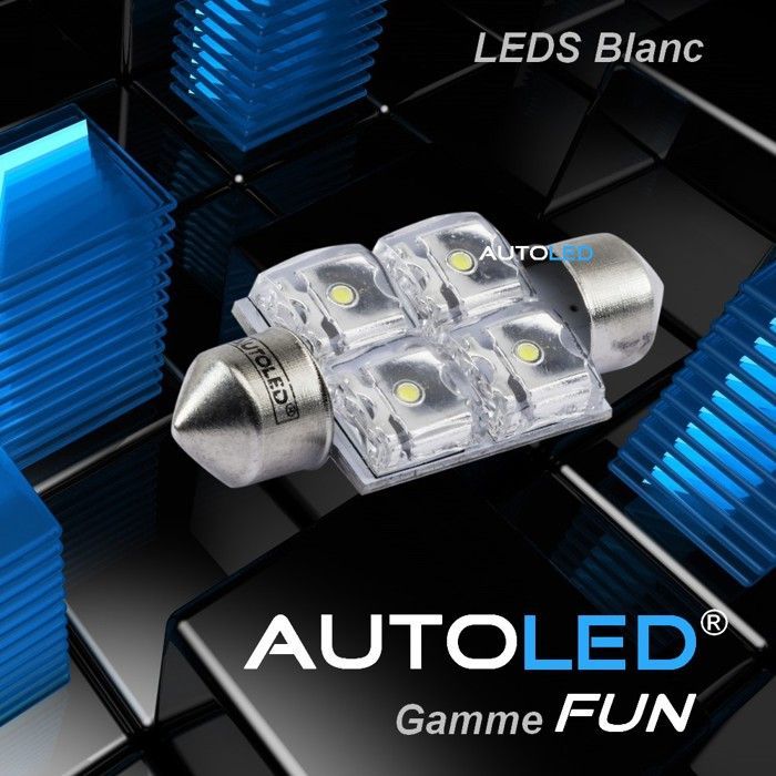 1 Ampoule C5W 2x2 LEDs - 20x36mm - Blanc