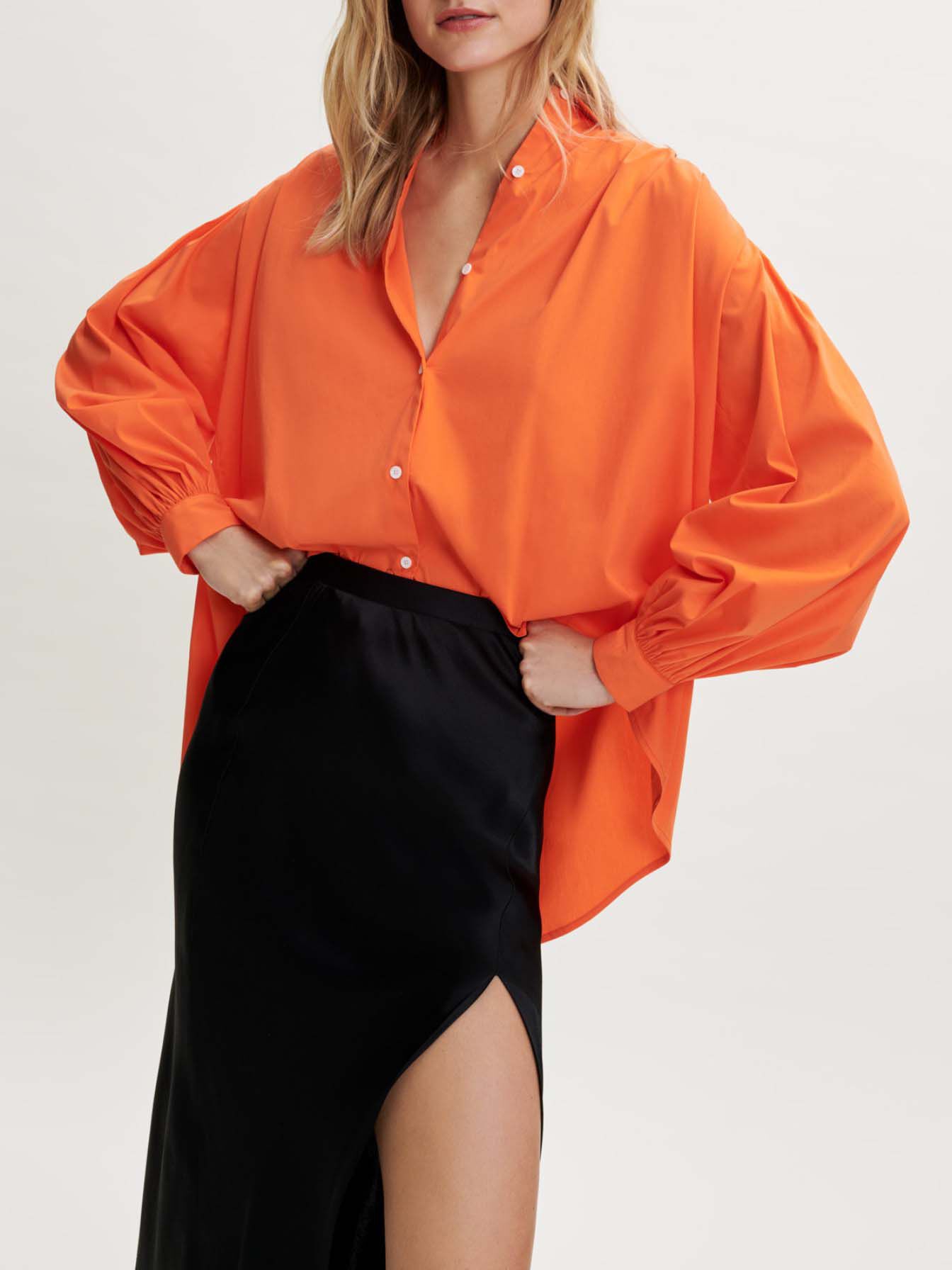 Oversized poplin overhemd in diverse kleuren - Oranje