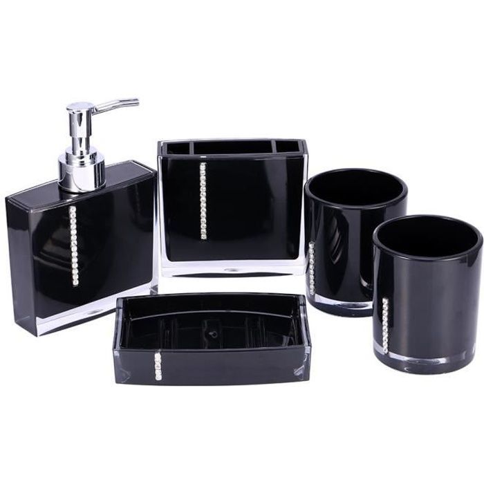 Accesorios de baño - Juego de 5 piezas - Resina negra - Ecológico - Práctico
