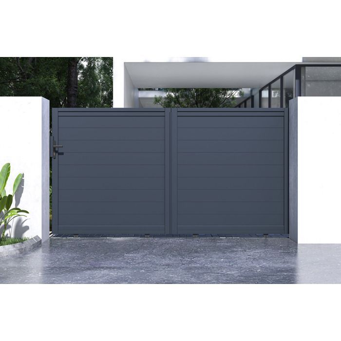 Conjunto de puerta corredera y puerta peatonal - Casanoov - EIGER - 3 m de altura (163 cm) / Puerta peatonal de 1 m de altura (163 cm) - Gris antracita - Aluminio