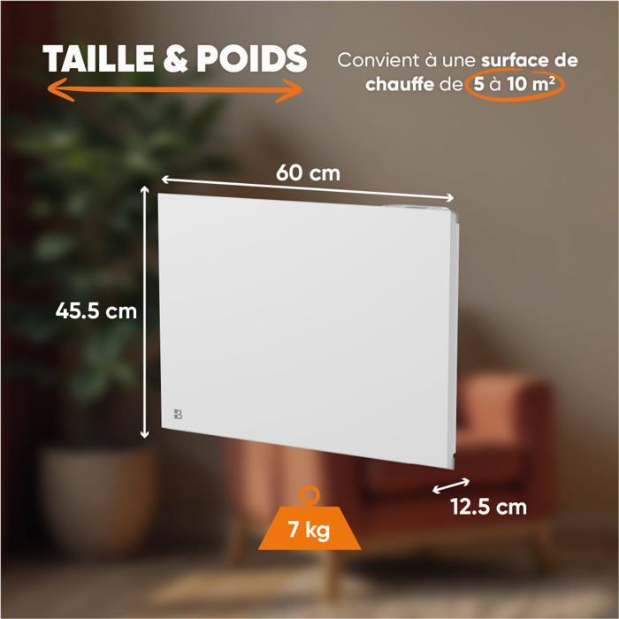 WiFi-connected fixed electric radiator with dry ceramic inertia - BESTHERM - NESSA CONNECT 1000W - horizontal white - NF