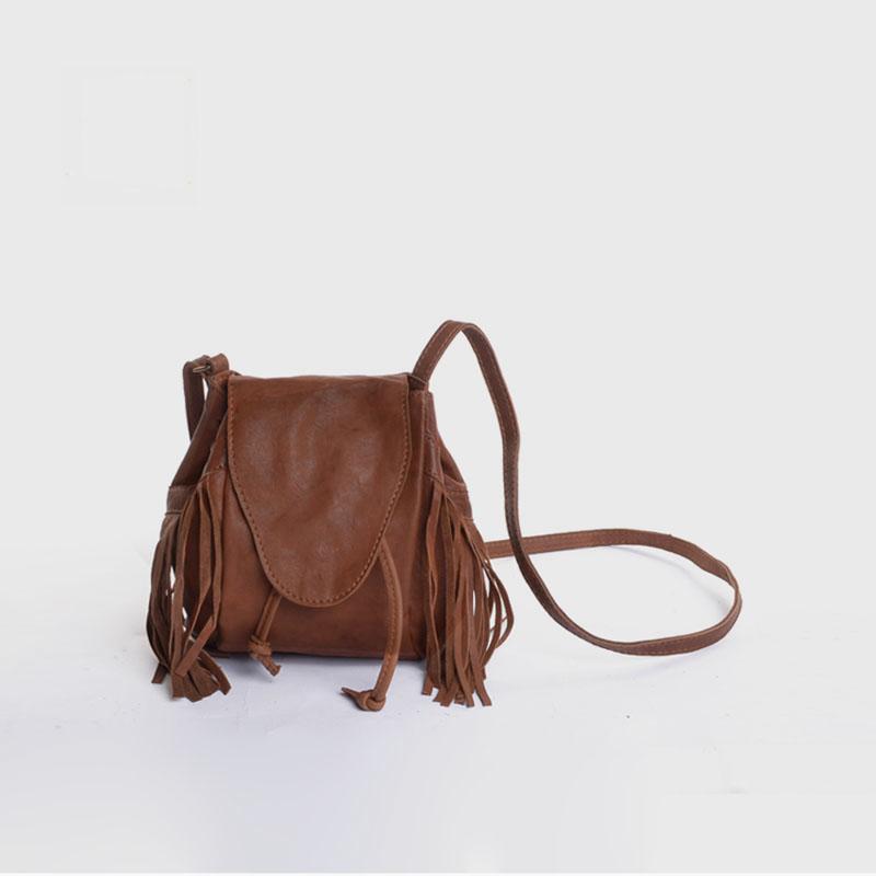 Vendange, nouveau mini sac seau rétro en peau de mouton, fait main, avec pompon, sac bandoulière, sac messager 2227
