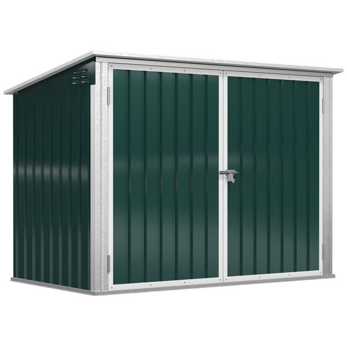 Tettoia doppia per bidoni della spazzatura - Outsunny - due sportelli con apertura dall'alto - acciaio zincato - 178x104x128 cm - verde