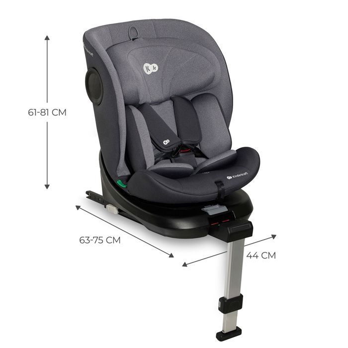 Silla de coche infantil Kinderkraft I-360 I-SIZE, 40–150 cm, giro de 360°, ISOFIX, pata de apoyo, H-GUARD, reposacabezas ajustable, gris
