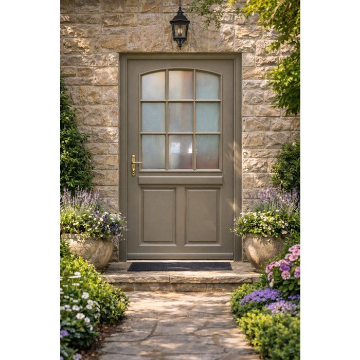 Porta d'ingresso in legno smaltato grigio quarzo Alban, H.215 x L.90 cm, apertura a destra