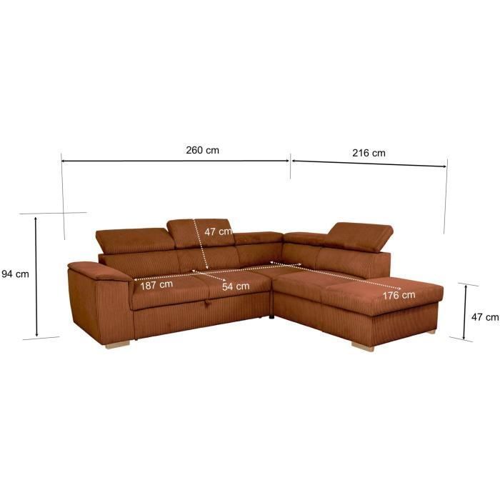 Reversible corner sofa bed - 5 seater - DAYTONA - Terracotta Velvet Fabric - Storage compartment - W260 x H94 x D216 cm