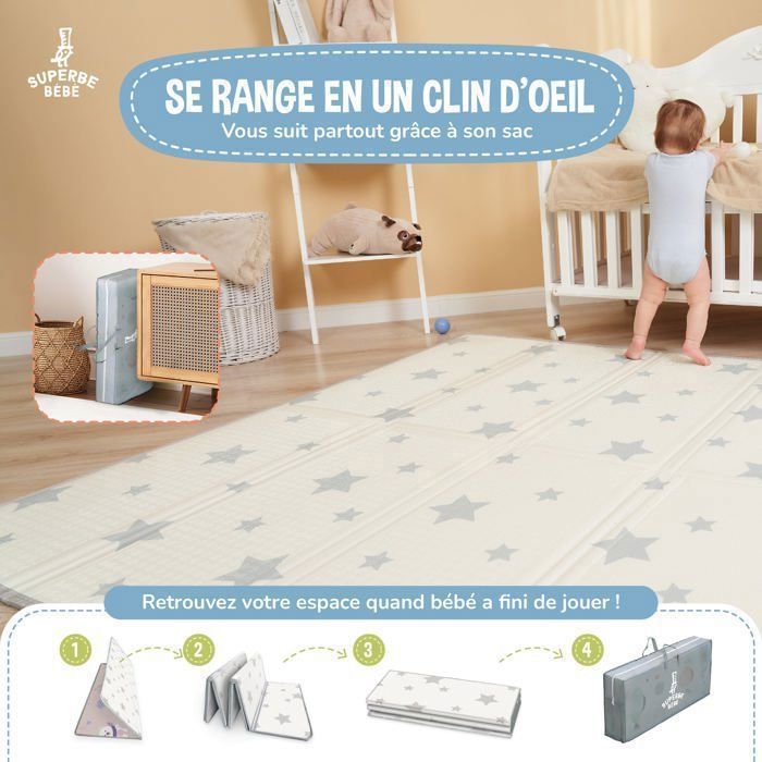 Tapete de atividades dobrável, reversível e à prova d'água - 180x150x1cm | Tapete de espuma para crianças - PANDA ROSA | SUPERB BABY