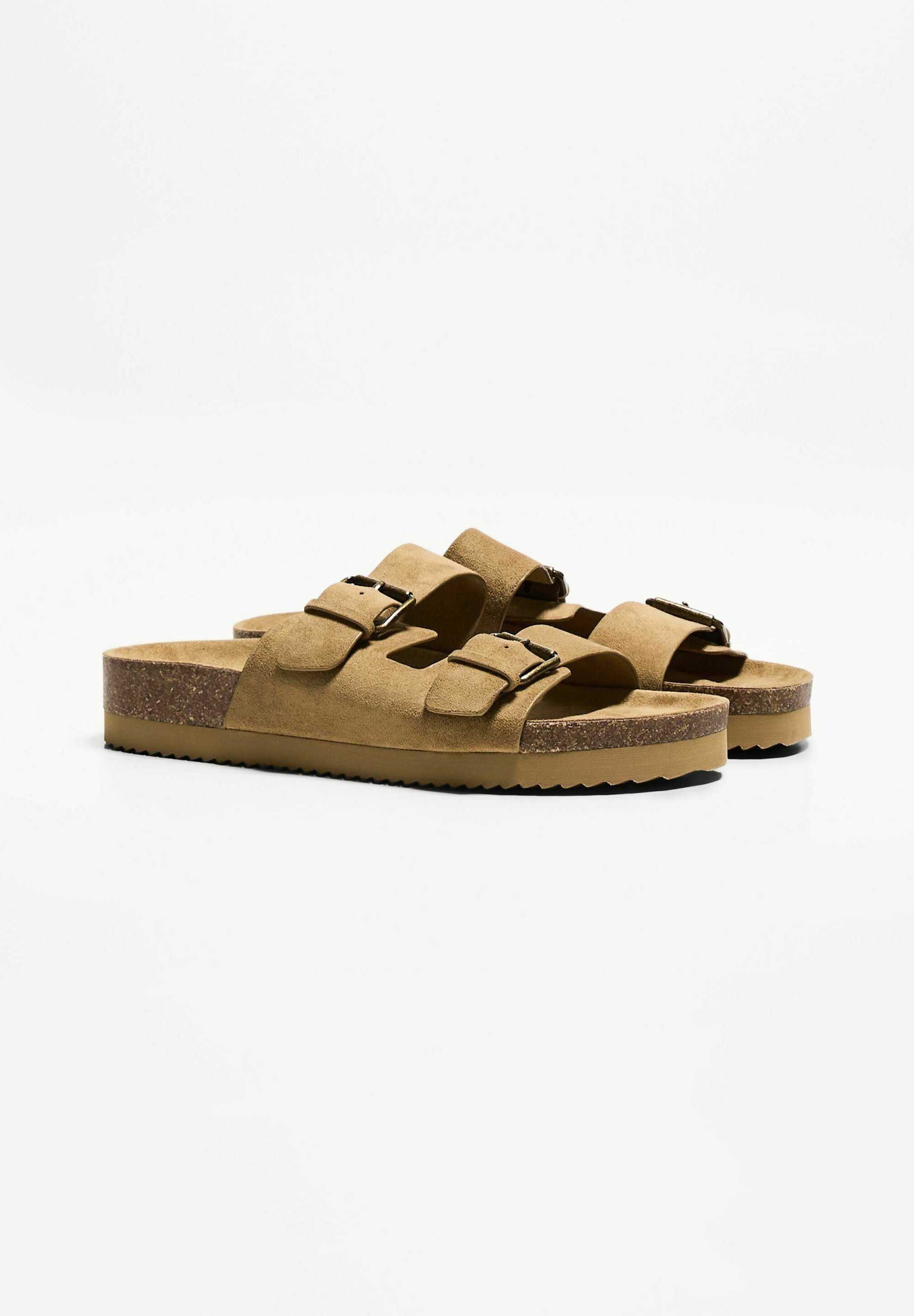 Bershka BUCKLED - FLAT SLIDE - Mules - sable