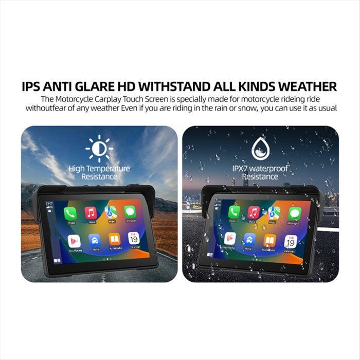 Pantalla de navegación para motocicleta de 7 pulgadas, resistente al agua, Bluetooth, portátil, inalámbrica, compatible con CarPlay, Android Auto y reproductor MP5.