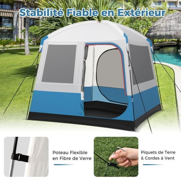 Tienda de campaña portátil COSTWAY para 5 personas, 248 x 248 x 230 cm - Poliéster impermeable - 2 puertas, 3 ventanas - Postes de fibra de vidrio