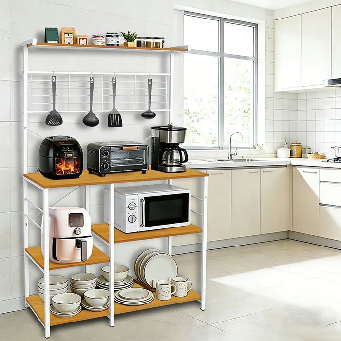 ESTANTERÍA DE ALMACENAMIENTO DE COCINA - HOMEWELL - SOPORTE ORGANIZADOR - 90 X 40 X 168 CM - MADERA NATURAL Y COLOR BLANCO