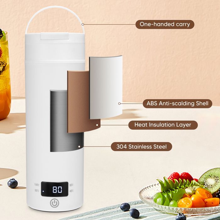 Bollitore elettrico da viaggio TTLIFE da 500 ml, 300 W - Portatile, in acciaio inox 316, bianco