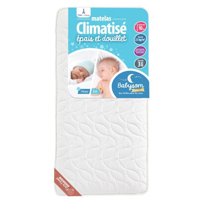 Matelas Bébé/Enfant Climatisé - 80x160 cm | Réversible : Face Été/Face Hiver | Lit Cabane | Épaisseur 10 cm
