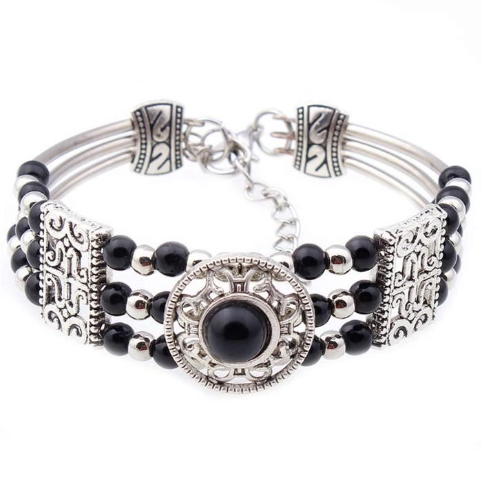 Bracelet ZX48L Tibet Silver Turquoise Perles Femmes Amitié Plage Pierre naturelle Bijoux - Argenté - Mixte