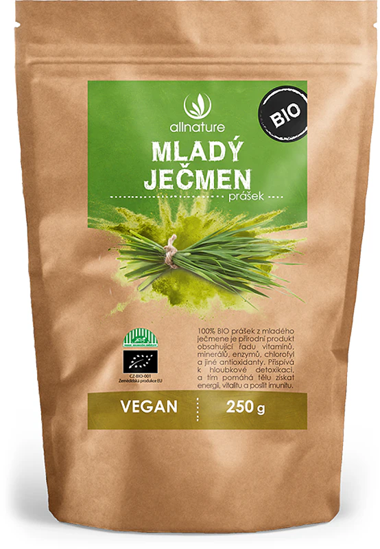 Allnature Organic Young Barley Powder v bio kvalitě pro detoxikaci těla a podporu imunity