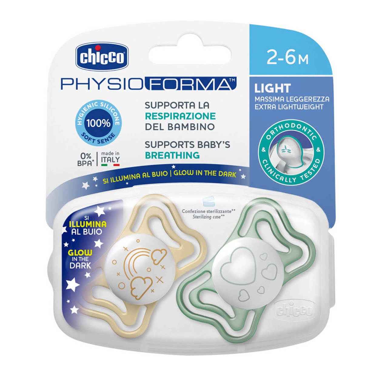 Chupete Physio Light Glow 2-6m 2ud