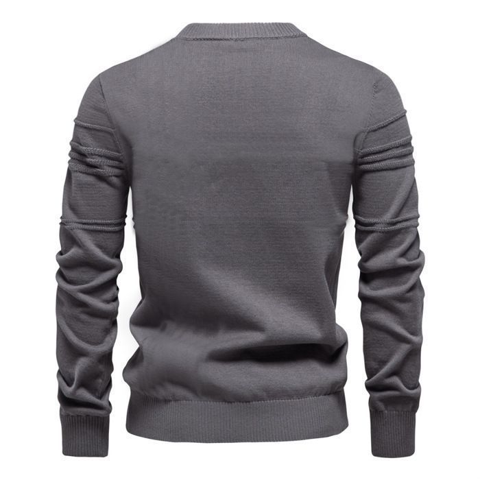 Maglione da uomo slim fit girocollo in cotone elasticizzato - Grigio scuro
