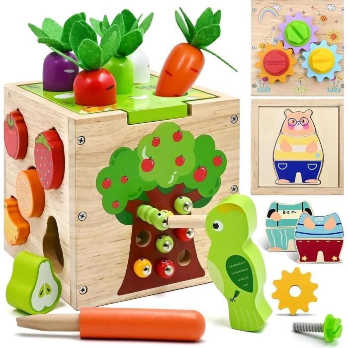 Cube D'activité Bébé, Motricité d'éveil éducatif 5 en 1 Jouet Enfant 2 3 Ans Puzzle Centre d'Activités Cadeau de Noel Fille Garçon