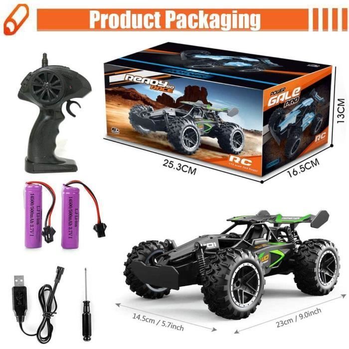 Coche teledirigido - RC - Camión 2WD - Más de 15 km/h - 2 baterías recargables - Verde