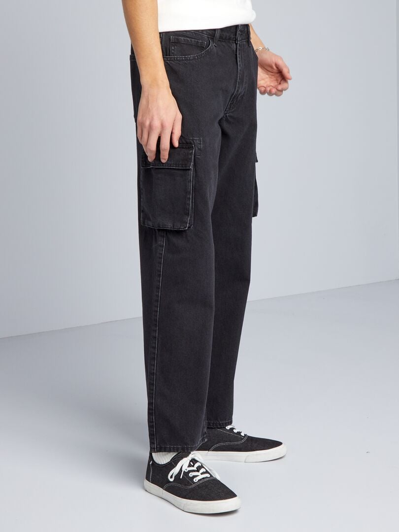 Calça jeans de perna larga com bolsos - CINZA