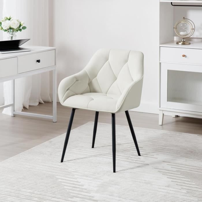 WOLTU Lot de 4 Chaises de Salle à Manger Ergonomique,Chaise de Cuisine en Velours Rembourrée,Pieds en Métal,Crème W0ATT0142-4