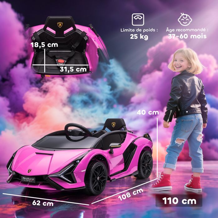 Voiture électrique enfant - véhicule électrique - HOMCOM - Lamborghini sian 12 V télécommande sons LED - PP - rose