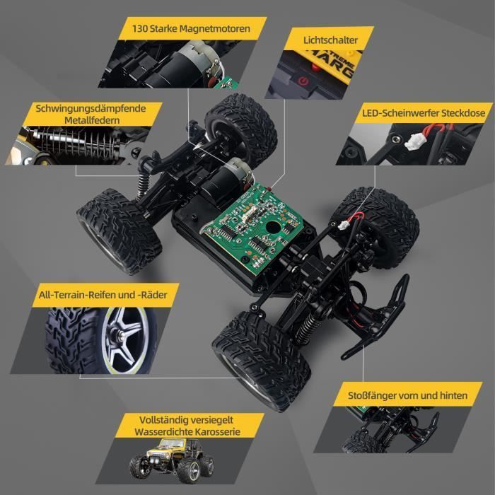 Kauko-ohjattava auto 8-vuotiaille ja sitä vanhemmille, RC-auto LED-valoilla, kauko-ohjattava auto aikuisille, maastokauko-ohjain