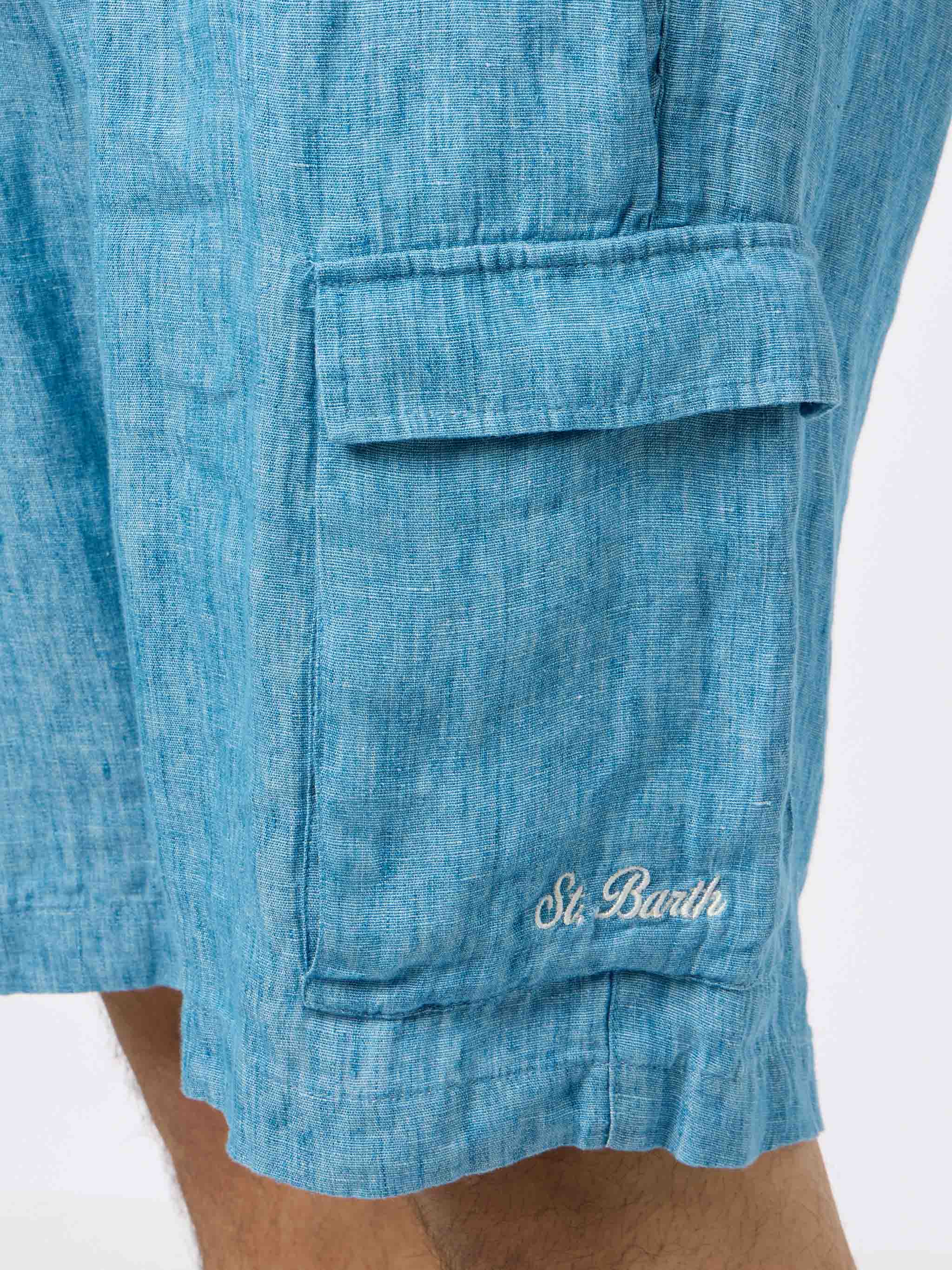 Marseille heren bermudashorts van blauw denim en linnen.
