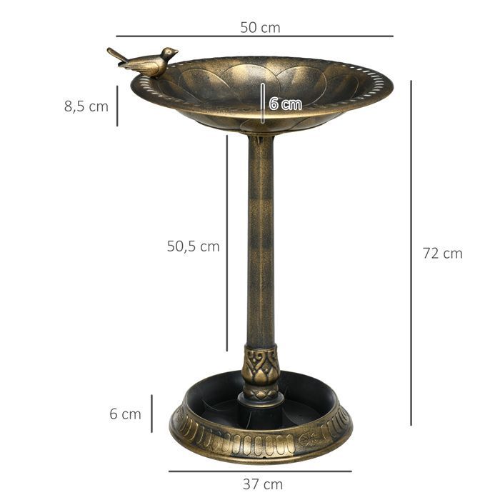 Bain d'oiseaux - Outsunny - abreuvoir mangeoire jardinière 2 en 1 bassin extérieur décoration - polypropylène - Ø50x72cm - bronze