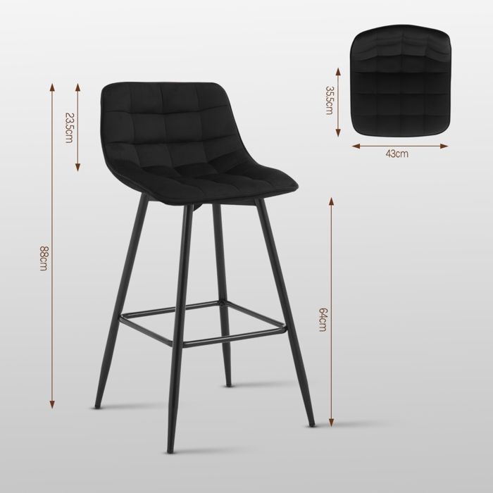 WOLTU Juego de 2 taburetes de bar con reposapiés, taburetes de bar/bistro, asiento de terciopelo, patas de metal, negro.