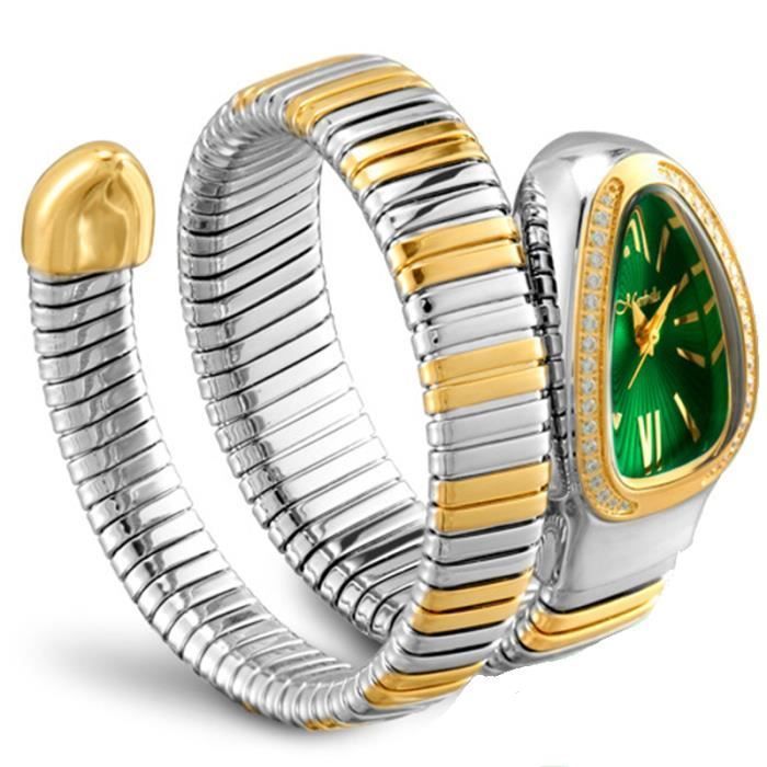 Orologio da donna SHARPHY, nuovo design speciale, bracciale in acciaio con diamanti a forma di serpente, stile hip-hop, verde, idea regalo.