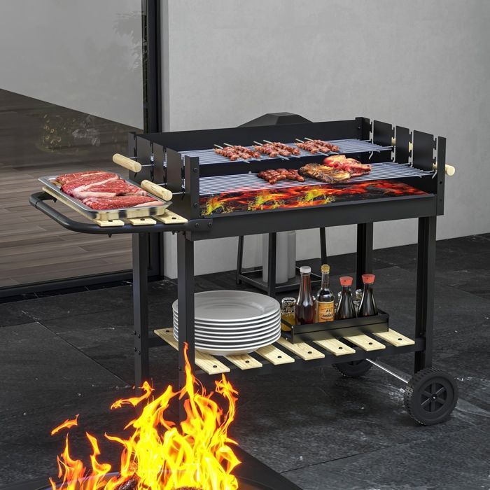 Outsunny - Barbecue à charbon - Métal - 113x53.5x82.5cm - Noir
