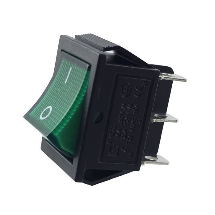Interruptor basculante iluminado de 6 pines, 16 A, 250 V, color verde, para montaje empotrado.