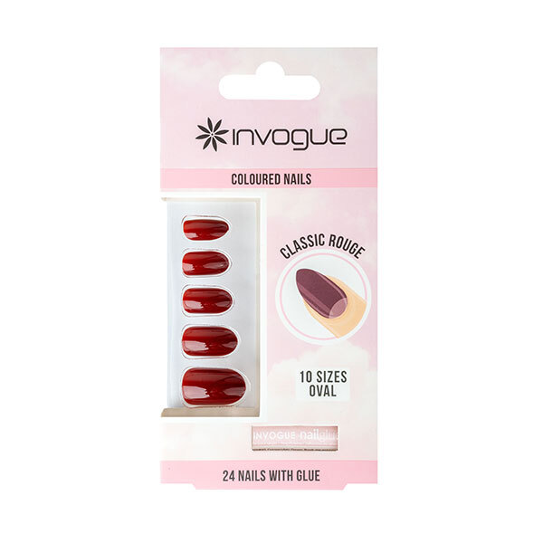 Uñas ovaladas Invogue Classic Rouge - Paquete de 24
