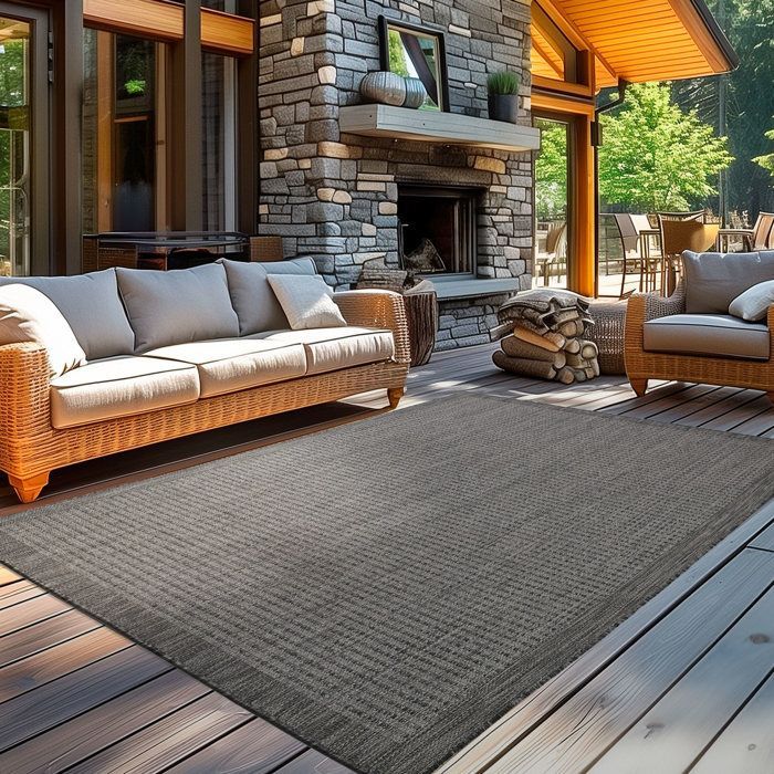 Tapis d'extérieur 200x290 cm Noir Tapis balcon cuisine et terrasse unicolore en tissage plat résistant aux intempéries