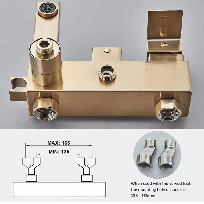 Brushed Gold Shower Column, Shower System, Shower Set, Solid Wall-Mounted Shower Kit, Adjustable Height 750-1100mm