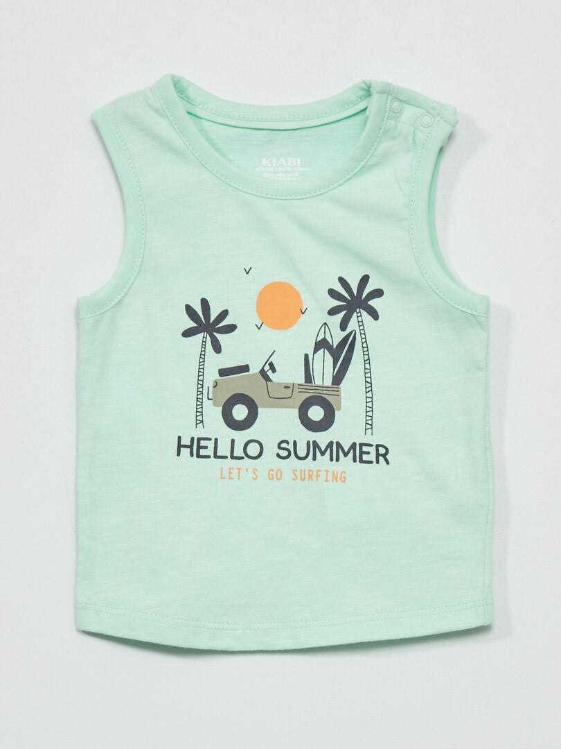 Bedrukte tanktop met drukknoopsluiting op de schouder - WIT