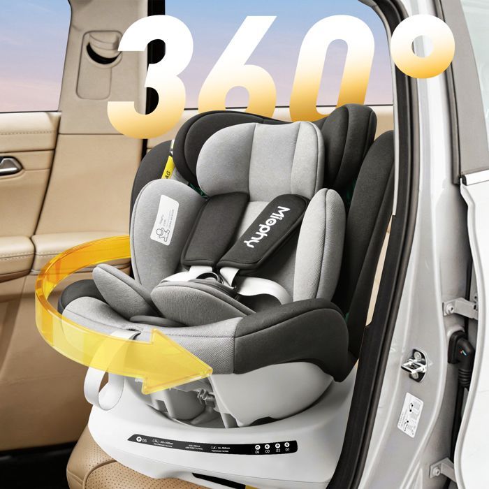 Silla de coche Miophy I-Size con Isofix giratorio 360°, Grupo 0+1/2/3, desde el nacimiento hasta los 12 años, 40-150 cm, Gris oscuro