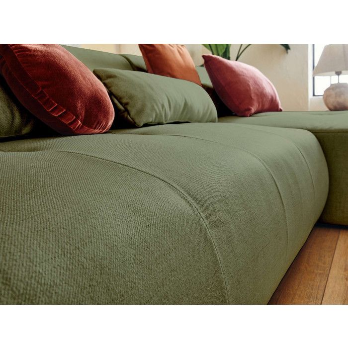 Onyx - Sofá modular panorâmico de canto direito com 7 lugares - em tecido - Verde sálvia