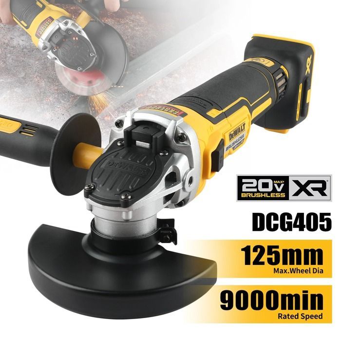 Meuleuse d'angle à tête plate DEWALT DCG405NT 125 mm, outil nu, batterie au lithium, outil de coupe sans balais
