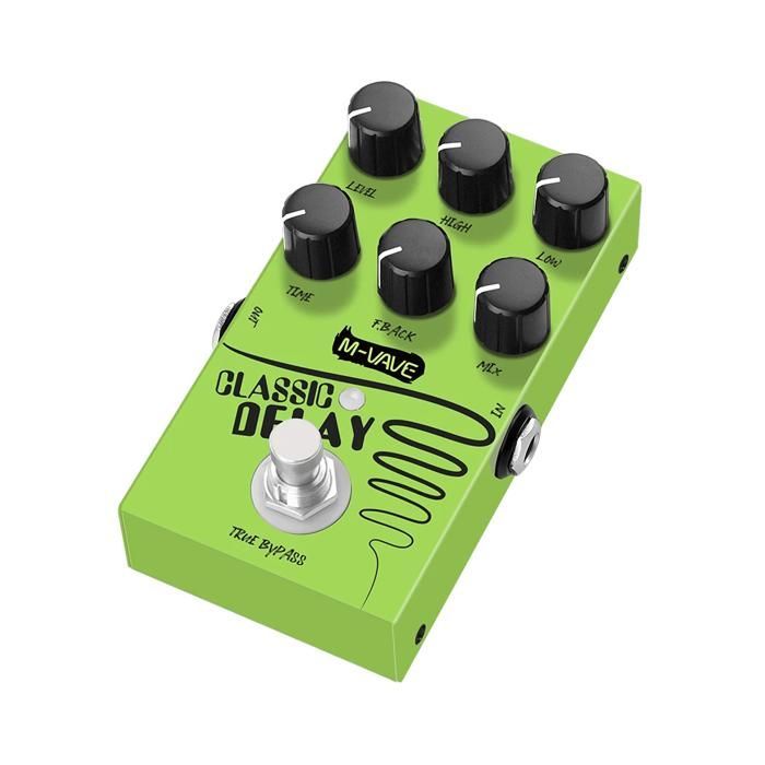 Pedal de efectos de retardo - RNCYN - Tiempo de retardo de 600 ms - True Bypass - Para guitarra eléctrica y bajo - Verde - Mini