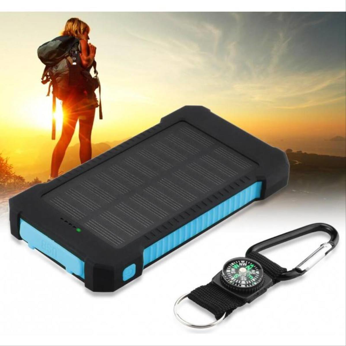 Smartek 10000mAh Solar-Akkuladegerät mit 2 USB-Anschlüssen, Kompass und LED-Taschenlampe