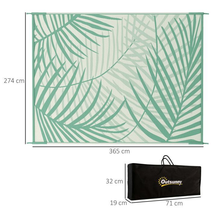 Tapis de jardin - Outsunny - tapis extérieur réversible 365x274 cm imperméable feuillage - PP - vert crème